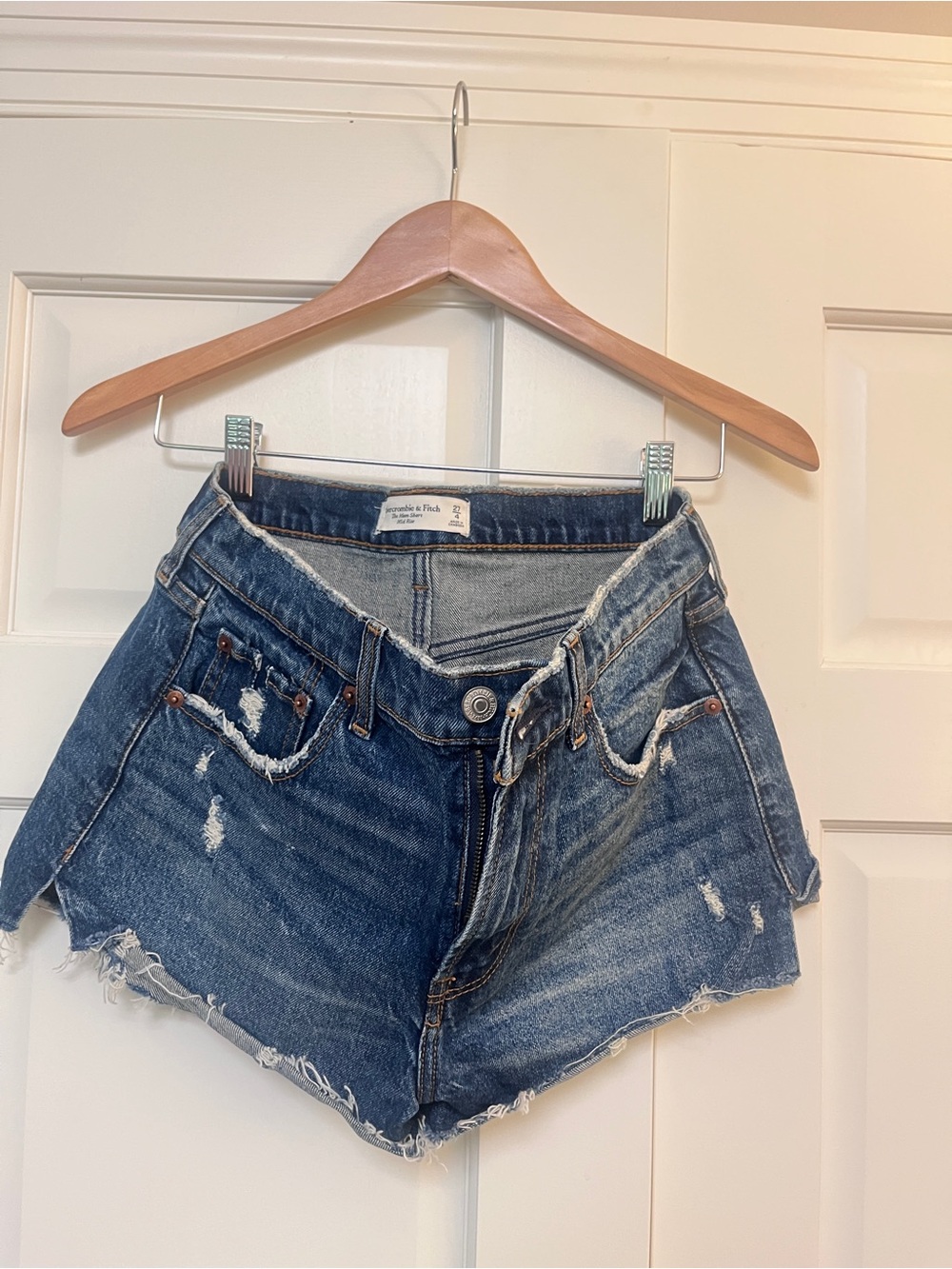 Abercrombie & Fitch Women's Distressed Blue Denim Cutoff Shorts